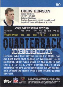 2004 Finest #80 Drew Henson Back