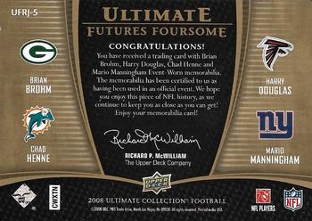 2008 Upper Deck Ultimate Collection - Ultimate Futures Foursomes Jerseys Gold #UFRJ-5 Brian Brohm / Chad Henne / Harry Douglas / Mario Manningham Back