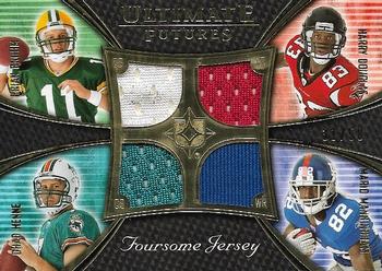 2008 Upper Deck Ultimate Collection - Ultimate Futures Foursomes Jerseys Gold #UFRJ-5 Brian Brohm / Chad Henne / Harry Douglas / Mario Manningham Front