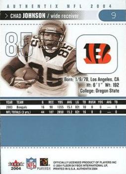 2004 Fleer Authentix #9 Chad Johnson Back