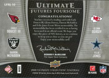 2008 Upper Deck Ultimate Collection - Ultimate Futures Foursomes Jerseys Patch Holofoil #UFRJ-10 Glenn Dorsey / Darren McFadden / Early Doucet / Felix Jones Back