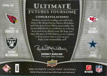 2008 Upper Deck Ultimate Collection - Ultimate Futures Foursomes Jerseys Prime Silver #UFRJ-10 Glenn Dorsey / Darren McFadden / Early Doucet / Felix Jones Back