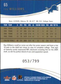 2004 Flair #65 Roy Williams Back