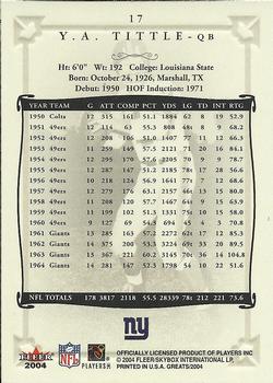2004 Fleer Greats of the Game #17 Y.A. Tittle Back