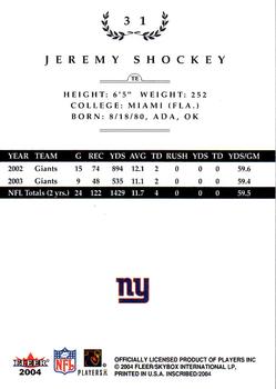 2004 Fleer Inscribed #31 Jeremy Shockey Back