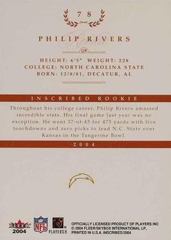 2004 Fleer Inscribed #78 Philip Rivers Back