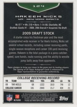 2009 Bowman Chrome - Rookie Autographs #124 Hakeem Nicks Back