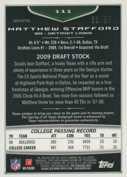 2009 Bowman Chrome - Rookie Autographs Blue Refractors #111 Matthew Stafford Back