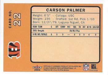 2004 Fleer Platinum #22 Carson Palmer Back
