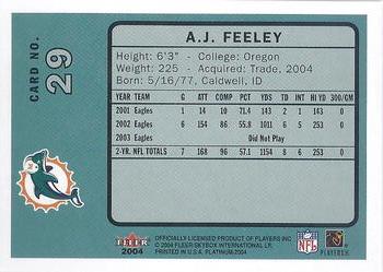 2004 Fleer Platinum #29 A.J. Feeley Back