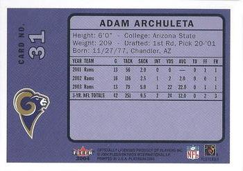 2004 Fleer Platinum #31 Adam Archuleta Back