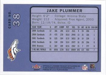 2004 Fleer Platinum #38 Jake Plummer Back