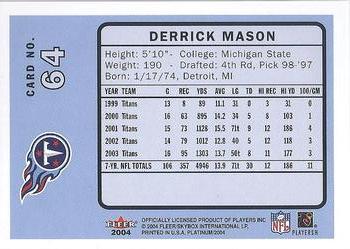 2004 Fleer Platinum #64 Derrick Mason Back