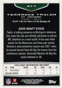 2009 Bowman Draft Picks - Bronze #217 Terrance Taylor Back