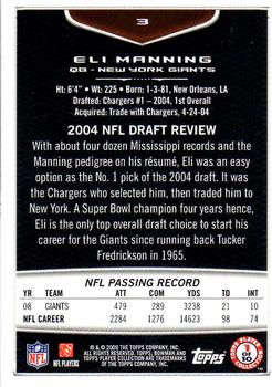 2009 Bowman Draft Picks - Red #3 Eli Manning Back