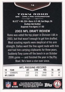 2009 Bowman Draft Picks - Red #4 Tony Romo Back