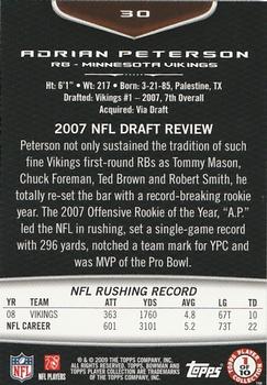 2009 Bowman Draft Picks - Red #30 Adrian Peterson Back