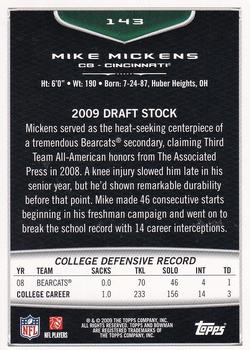 2009 Bowman Draft Picks - Red #143 Mike Mickens Back