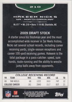 2009 Bowman Draft Picks - Red #210 Hakeem Nicks Back