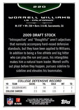 2009 Bowman Draft Picks - Red #220 Worrell Williams Back
