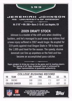2009 Bowman Draft Picks - Rookie Autographs #193 Jeremiah Johnson Back