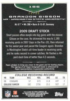 2009 Bowman Draft Picks - Rookie Autographs Silver #186 Brandon Gibson Back