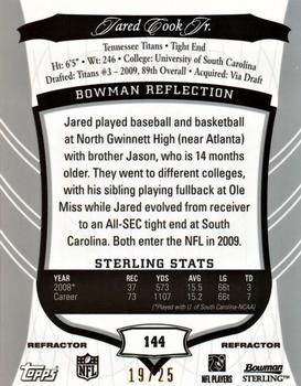 2009 Bowman Sterling - Black Refractors #144 Jared Cook Back