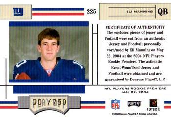2004 Playoff Absolute Memorabilia #225 Eli Manning Back