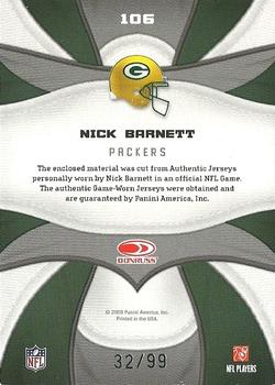 2009 Donruss Certified - Fabric of the Game #106 Nick Barnett Back