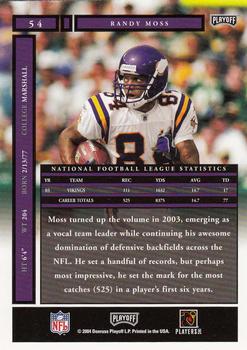 2004 Playoff Honors #54 Randy Moss Back
