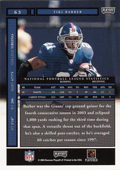 2004 Playoff Honors #63 Tiki Barber Back