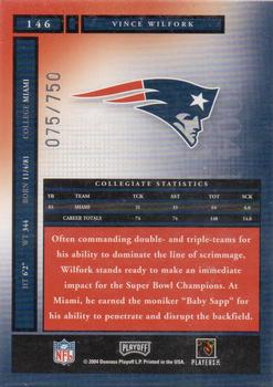 2004 Playoff Honors #146 Vince Wilfork Back