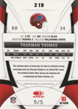 2009 Donruss Certified - Mirror Emerald Materials #219 Thurman Thomas Back