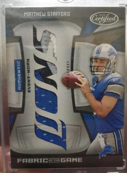 2009 Donruss Certified - Rookie Fabric of the Game Team Die Cut Prime #27 Matthew Stafford Front