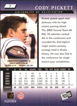 2004 Press Pass #7 Cody Pickett Back