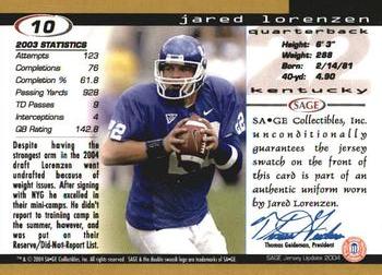 2004 SAGE Jersey Update #10 Jared Lorenzen Back
