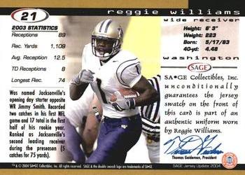 2004 SAGE Jersey Update #21 Reggie Williams Back