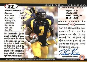 2004 SAGE Jersey Update #23 Quincy Wilson Back