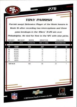 2004 Score #276 Tony Parrish Back
