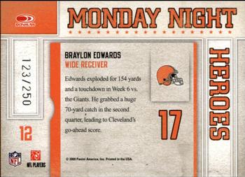 2009 Donruss Classics - Monday Night Heroes Silver #12 Braylon Edwards Back