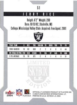 2004 SkyBox LE #51 Jerry Rice Back