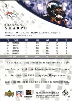 2004 SP Game Used #31 Shannon Sharpe Back