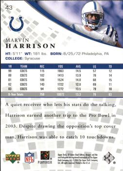 2004 SP Game Used #43 Marvin Harrison Back