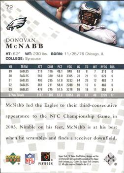 2004 SP Game Used #72 Donovan McNabb Back