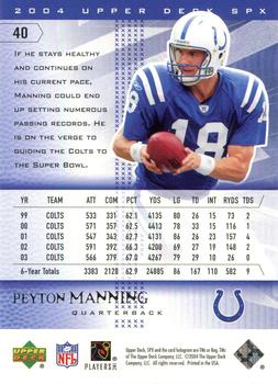 2004 SPx #40 Peyton Manning Back