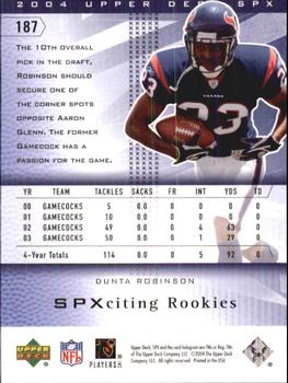 2004 SPx #187 Dunta Robinson Back