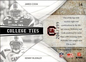 2009 Donruss Elite - College Ties Combos Gold #14 Jared Cook / Kenny McKinley Back