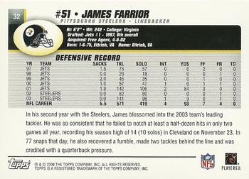 2004 Topps #32 James Farrior Back
