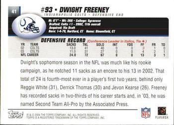 2004 Topps #41 Dwight Freeney Back