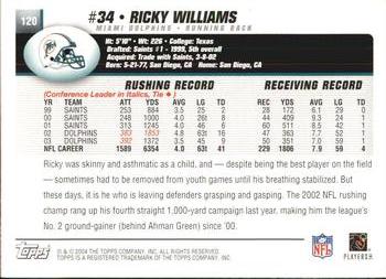 2004 Topps #120 Ricky Williams Back